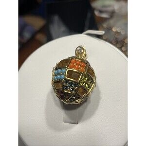 1980's D'Orlan's "Buried Treasure" Pendant 22kt gold plated Swarovski crystals